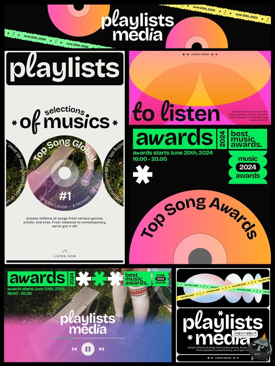 图片[1]-潮流音乐节撞色风格演出演唱会海报Banner横幅PSD排版模板ps素材-设计猿