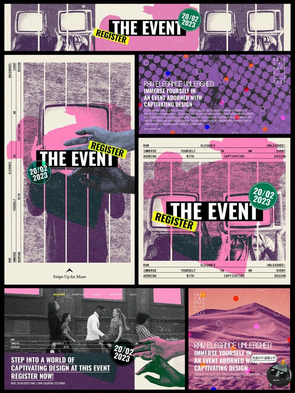 图片[1]-复古做旧街头涂鸦半调图文排版海报banner版式PSD源文件模板素材-设计猿