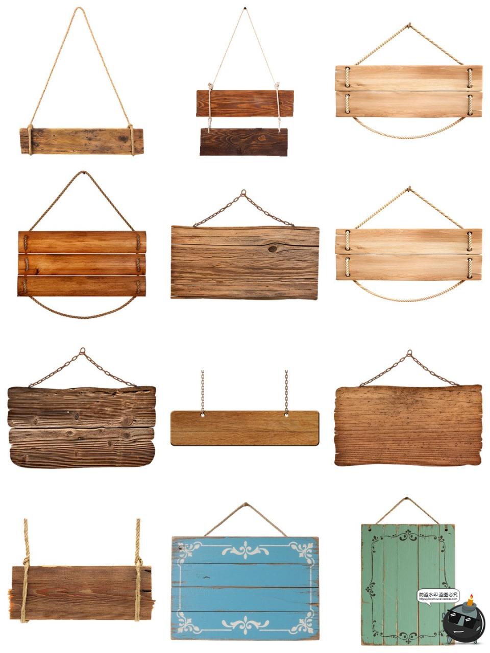 图片[1]-法式古典挂式木牌指示路牌信息告示栏牌边框手绘元素PNG免抠素材-设计猿