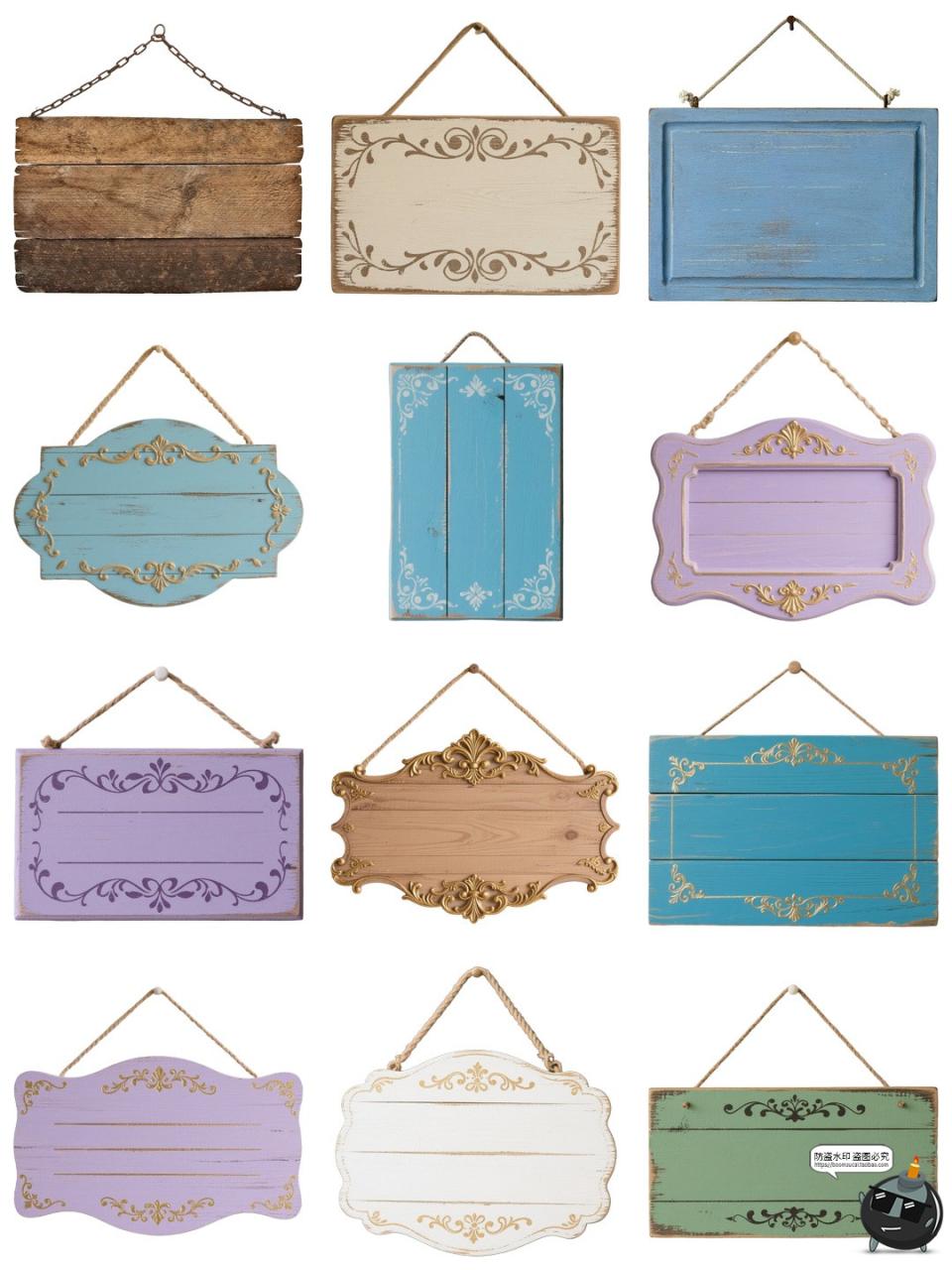 图片[2]-法式古典挂式木牌指示路牌信息告示栏牌边框手绘元素PNG免抠素材-设计猿