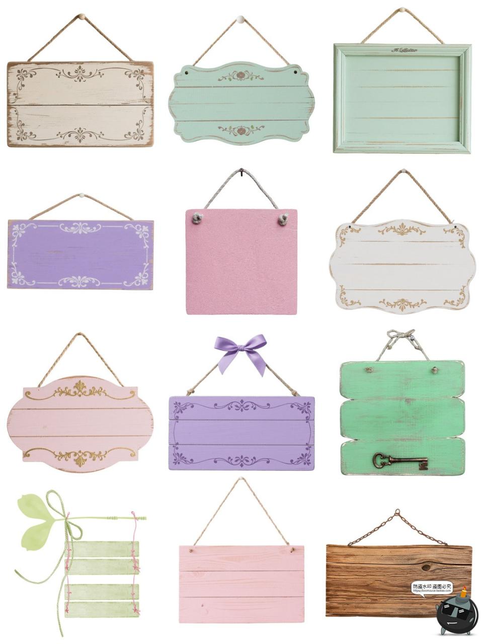 图片[3]-法式古典挂式木牌指示路牌信息告示栏牌边框手绘元素PNG免抠素材-设计猿