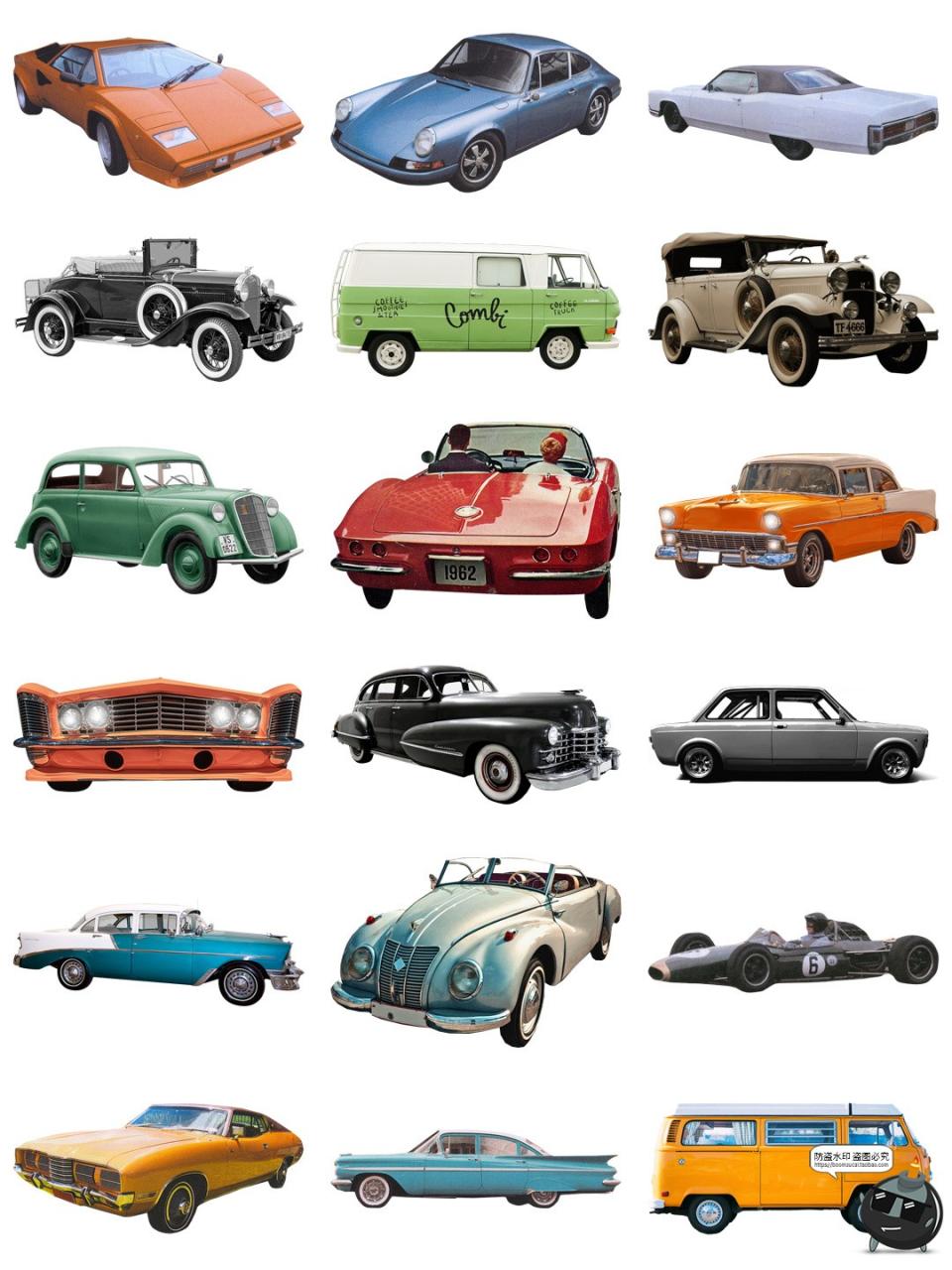 图片[2]-复古怀旧美式汽车老爷车巴士轿车装饰手帐美工拼贴图免扣PNG素材-设计猿