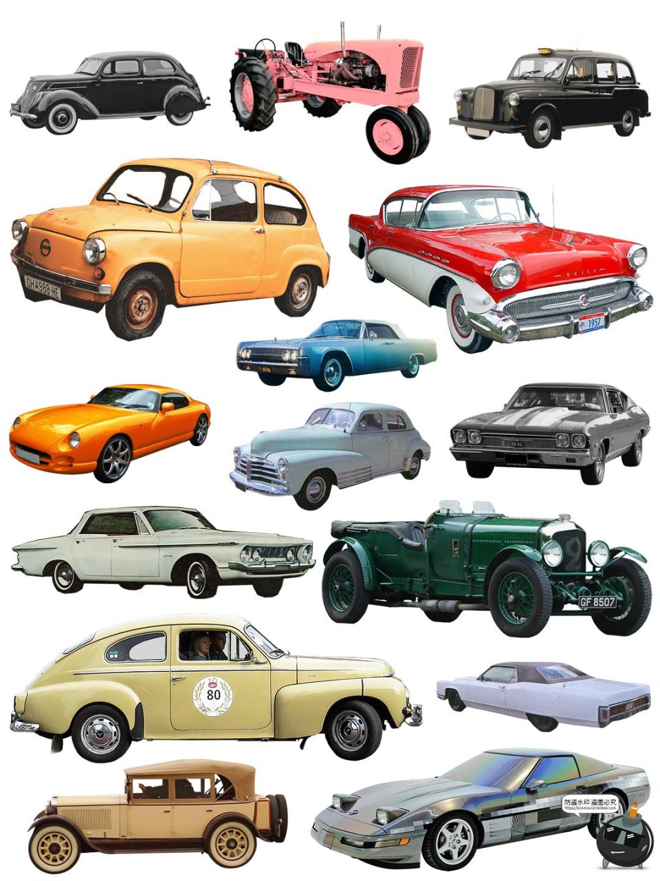 图片[3]-复古怀旧美式汽车老爷车巴士轿车装饰手帐美工拼贴图免扣PNG素材-设计猿