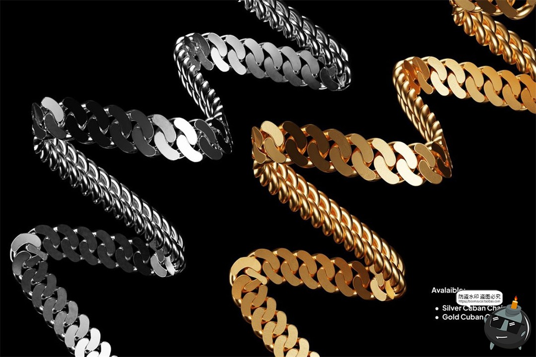 图片[3]-奢华粗犷高清3D金属链条街头嘻哈项链古巴链后期png免抠图片素材-设计猿