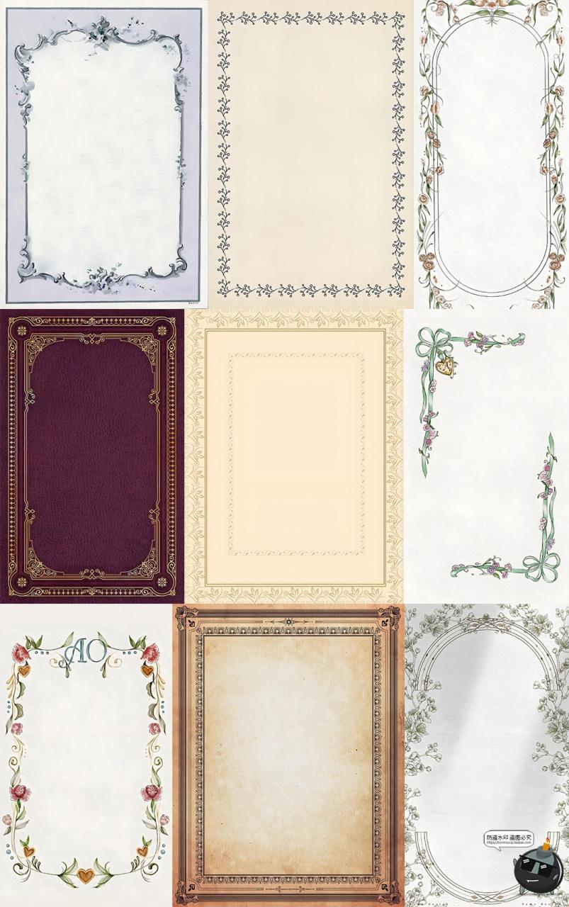高清欧式法式古典复古牛皮纸信纸张印花边框纹理背景JPG图片素材-设计猿