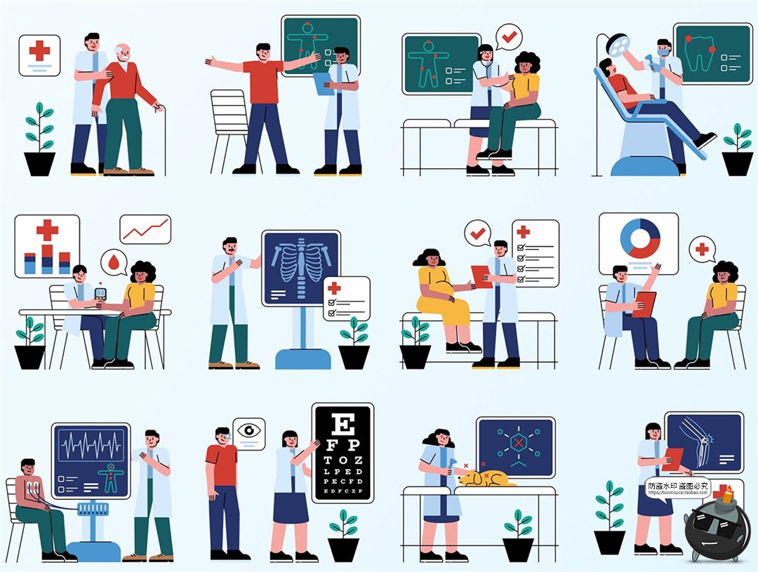 图片[3]-卡通体检医生现代医疗保健插画网页页面插图PNG免扣AI矢量SVG素材-设计猿