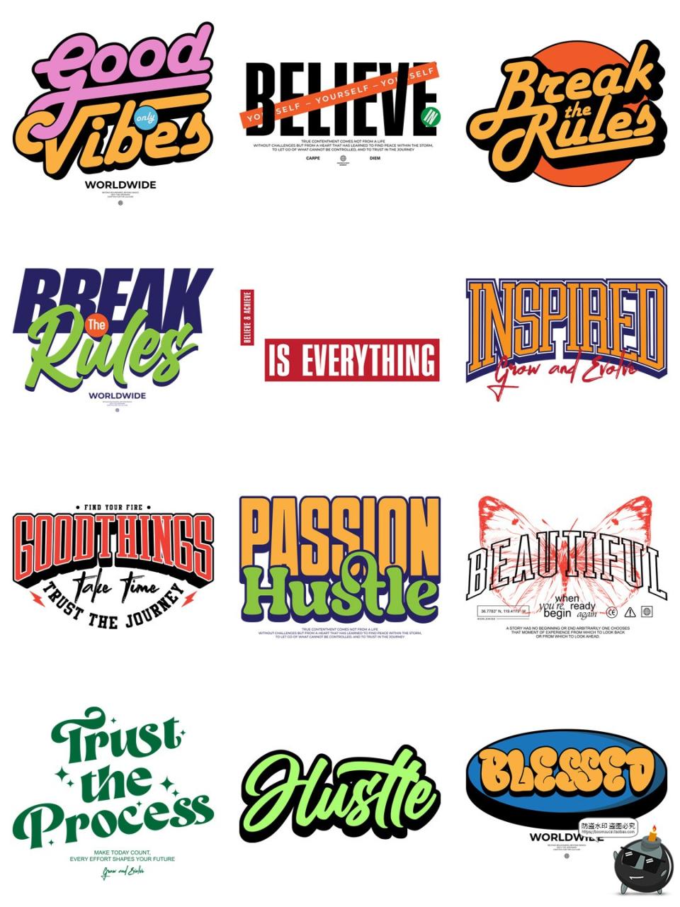 潮流美式简约风字母单词短袖T恤服装印花烫画PNG图案AI矢量素材-设计猿