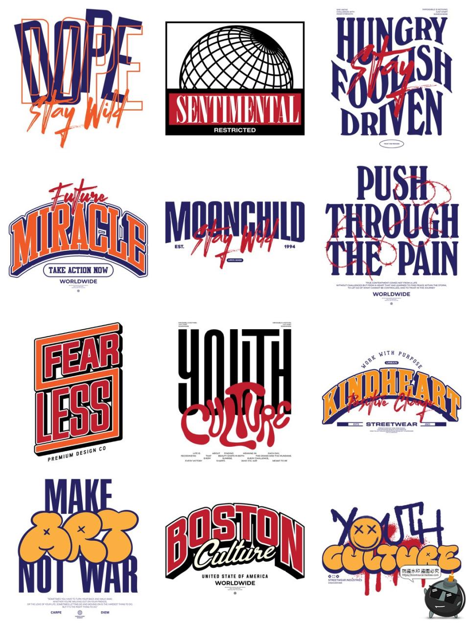 图片[2]-潮流美式简约风字母单词短袖T恤服装印花烫画PNG图案AI矢量素材-设计猿