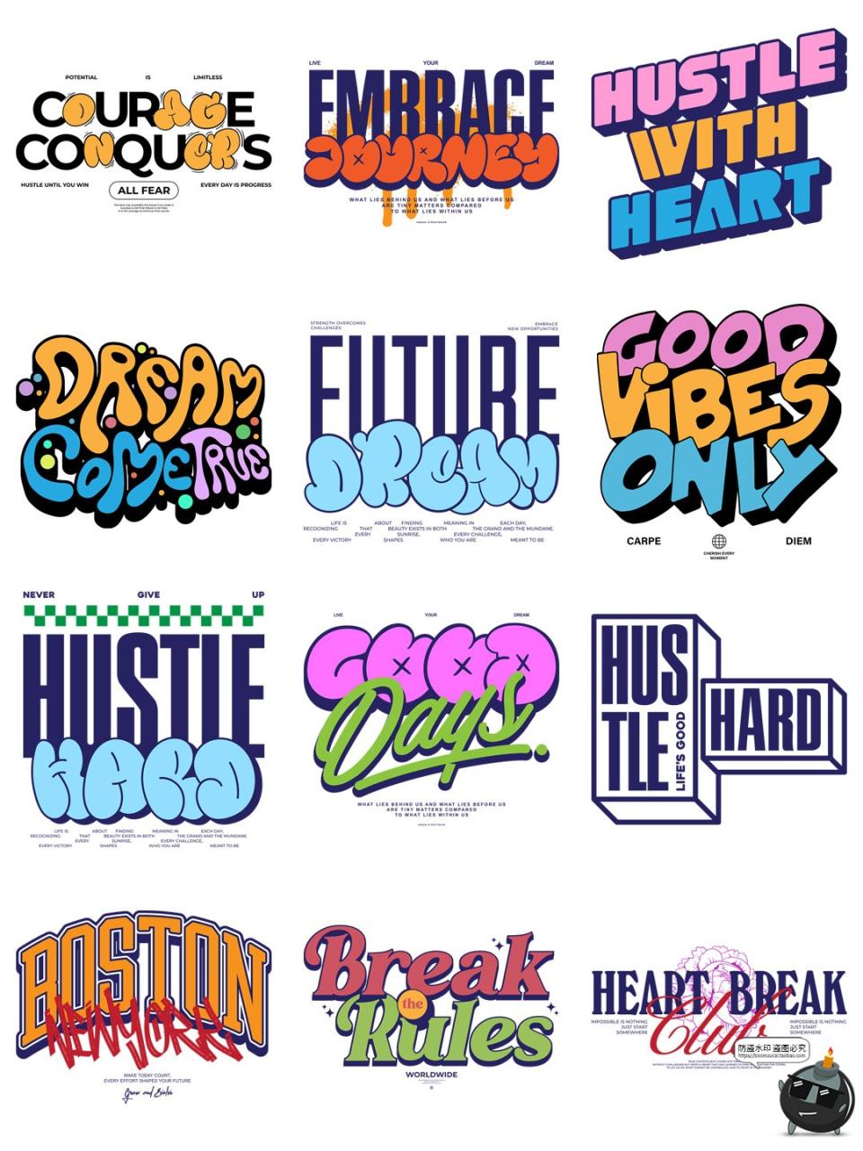 图片[3]-潮流美式简约风字母单词短袖T恤服装印花烫画PNG图案AI矢量素材-设计猿