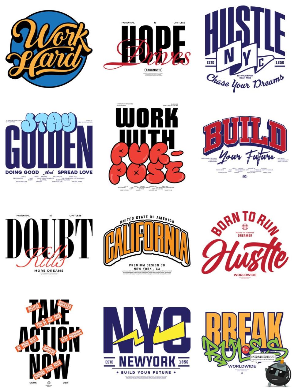 图片[4]-潮流美式简约风字母单词短袖T恤服装印花烫画PNG图案AI矢量素材-设计猿