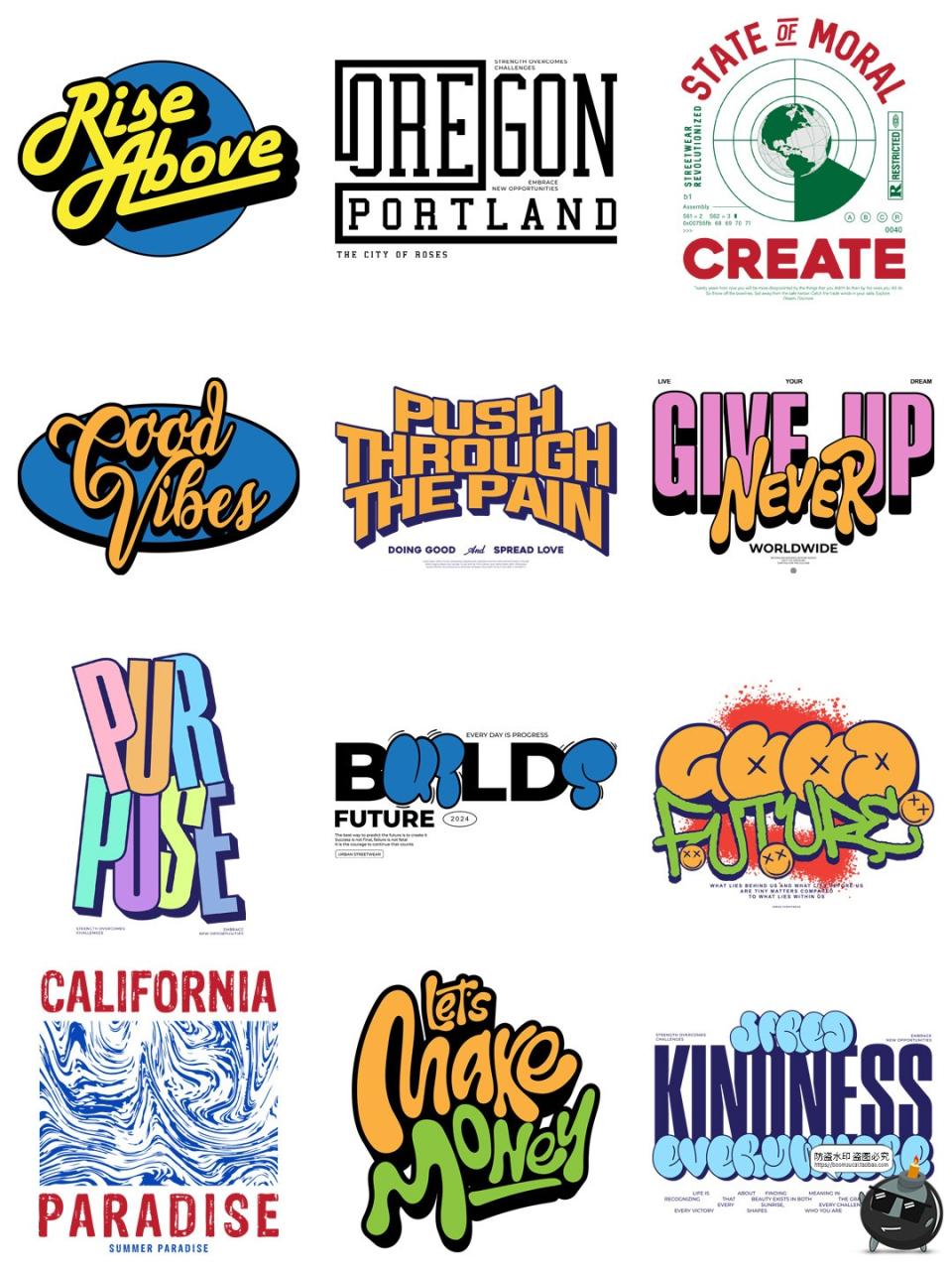 图片[5]-潮流美式简约风字母单词短袖T恤服装印花烫画PNG图案AI矢量素材-设计猿