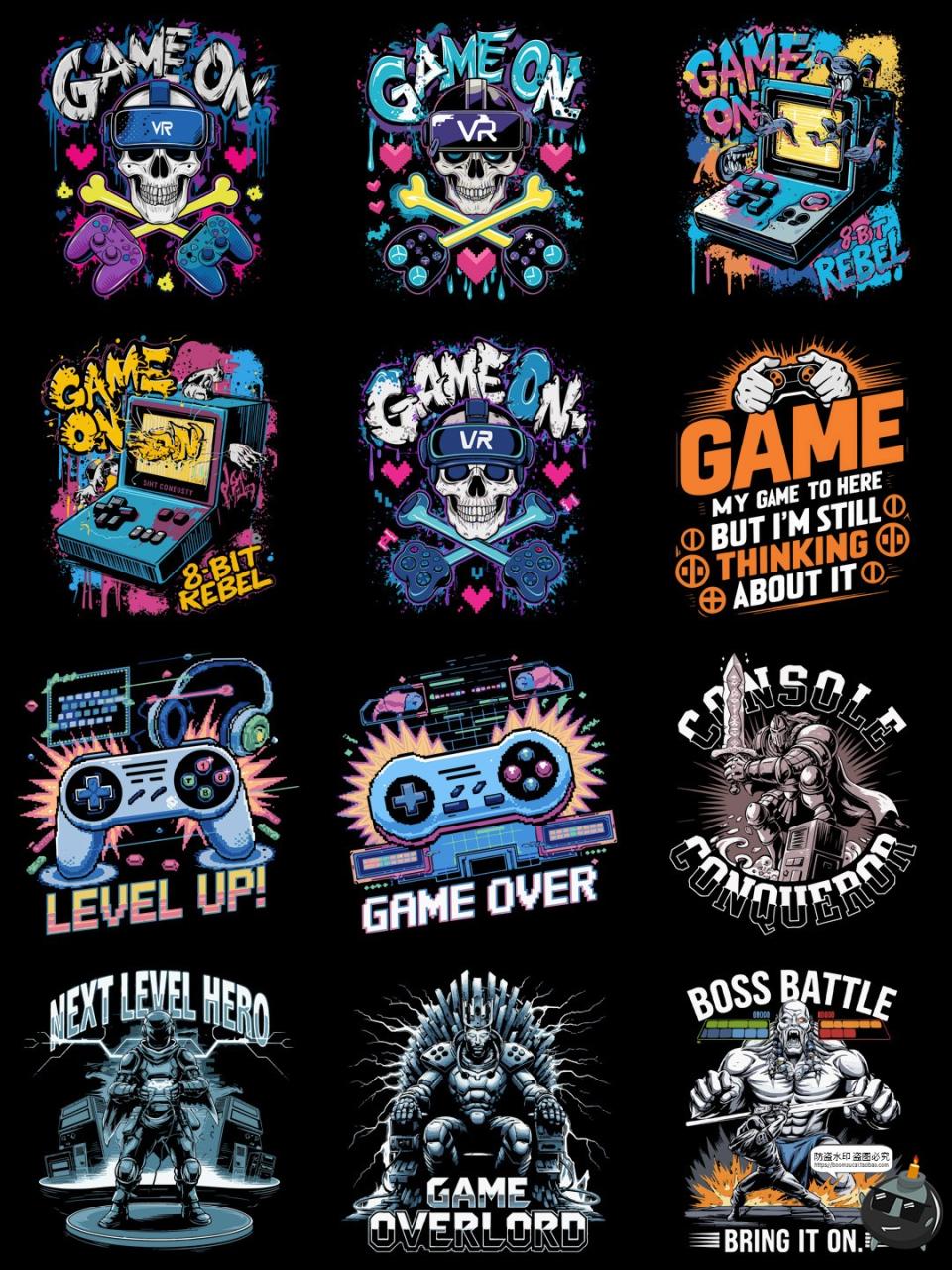 复古涂鸦怀旧游戏街机手柄插图插画印花烫画PNG图案AI矢量素材-设计猿
