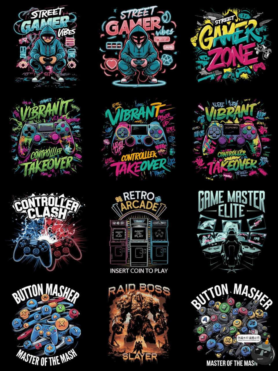 图片[2]-复古涂鸦怀旧游戏街机手柄插图插画印花烫画PNG图案AI矢量素材-设计猿