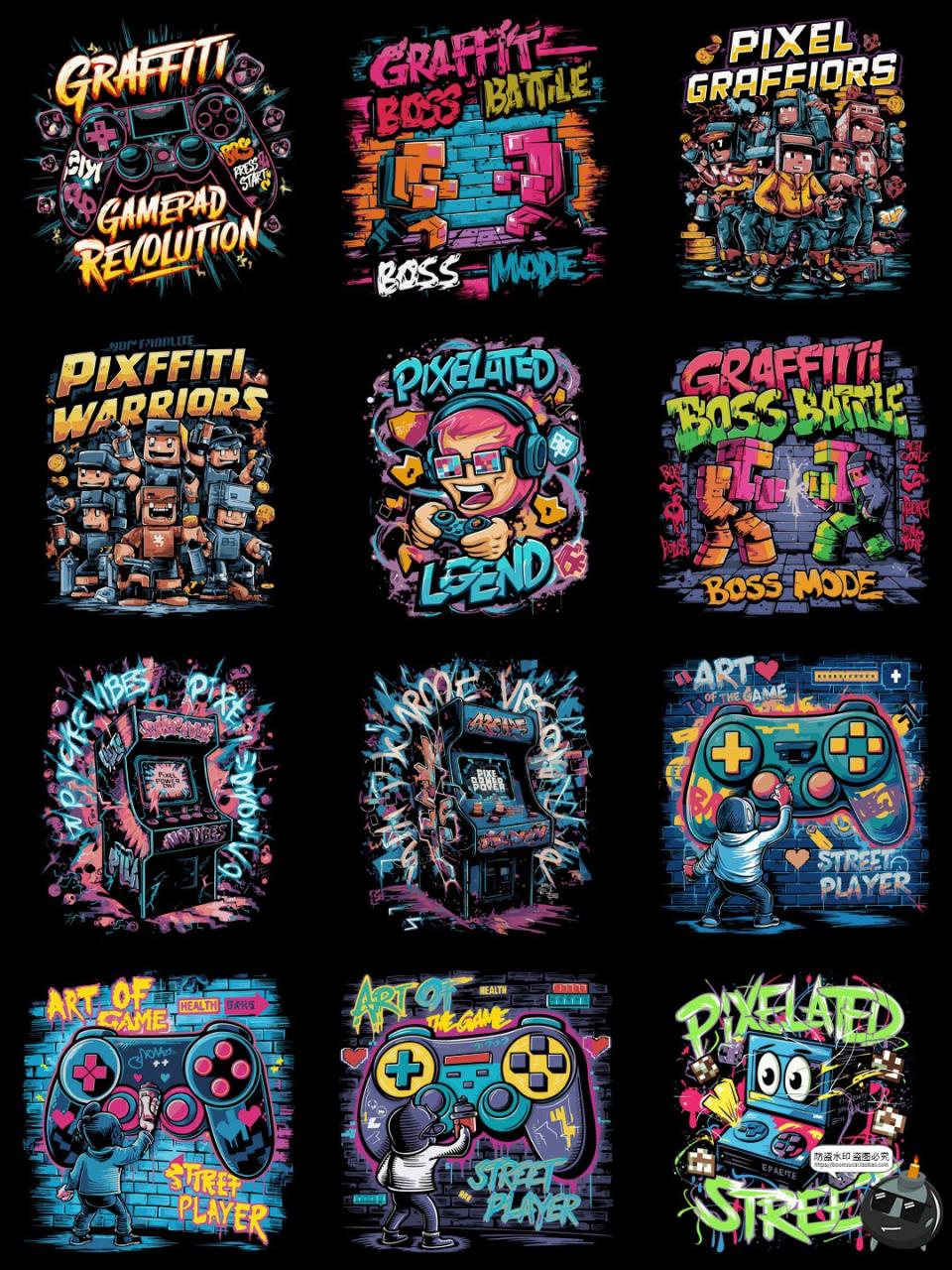 图片[4]-复古涂鸦怀旧游戏街机手柄插图插画印花烫画PNG图案AI矢量素材-设计猿