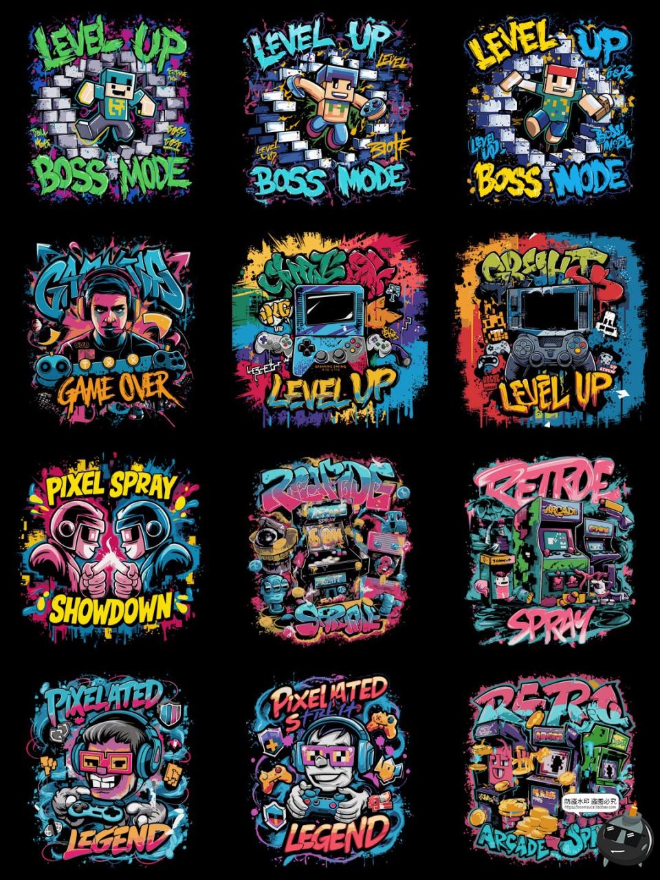 图片[5]-复古涂鸦怀旧游戏街机手柄插图插画印花烫画PNG图案AI矢量素材-设计猿