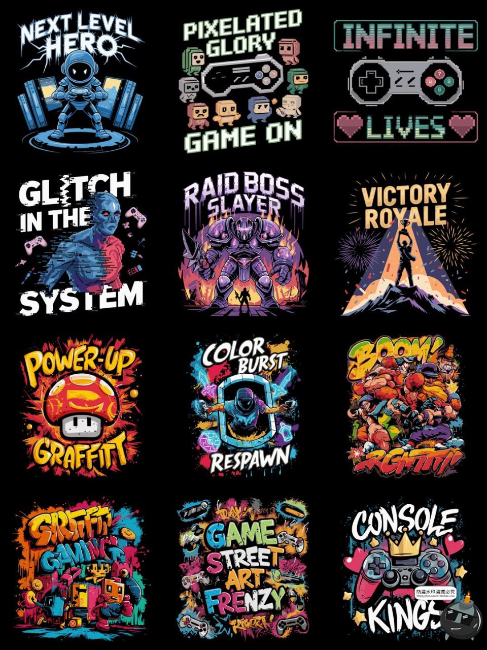 图片[7]-复古涂鸦怀旧游戏街机手柄插图插画印花烫画PNG图案AI矢量素材-设计猿