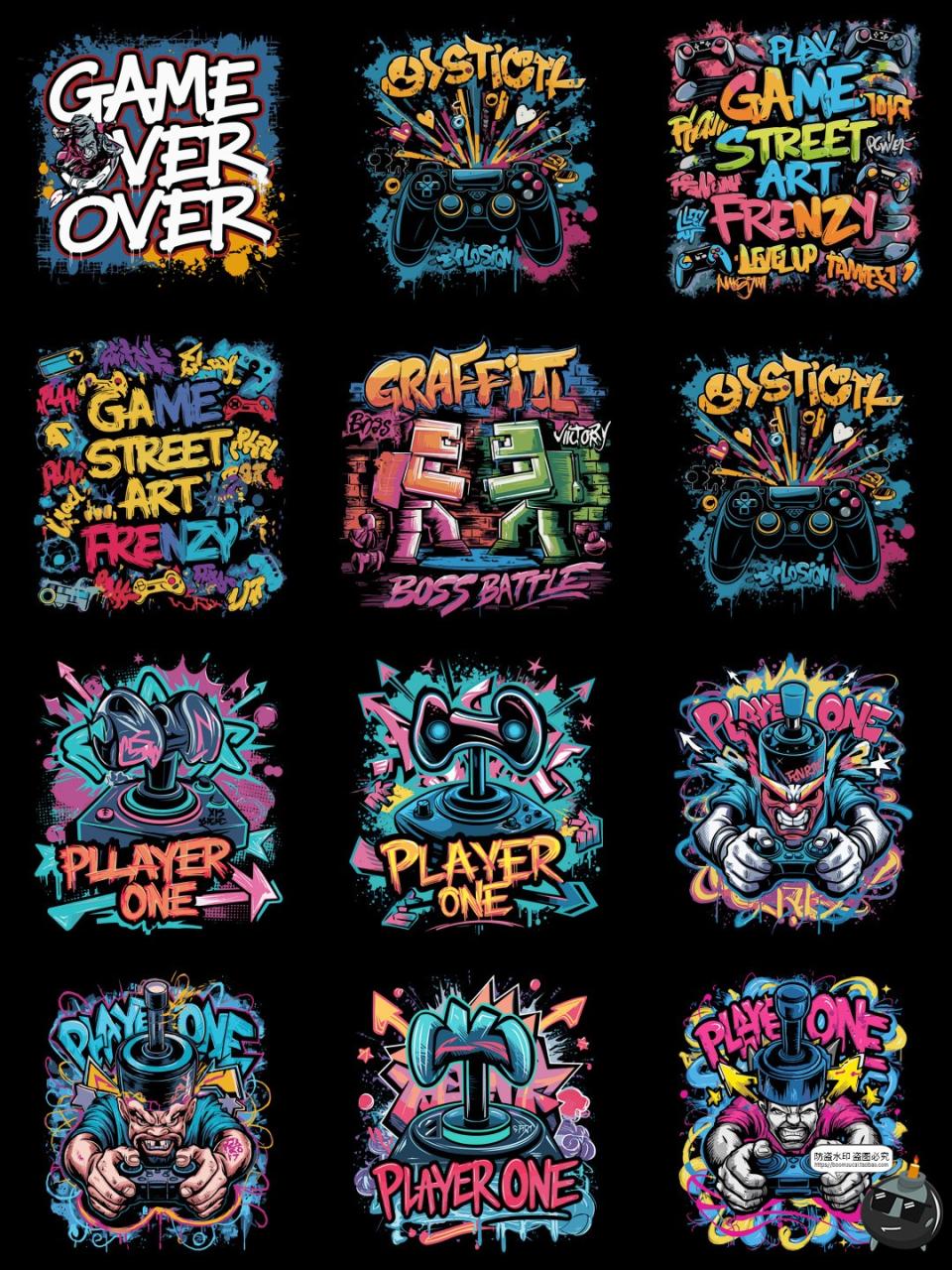 图片[9]-复古涂鸦怀旧游戏街机手柄插图插画印花烫画PNG图案AI矢量素材-设计猿