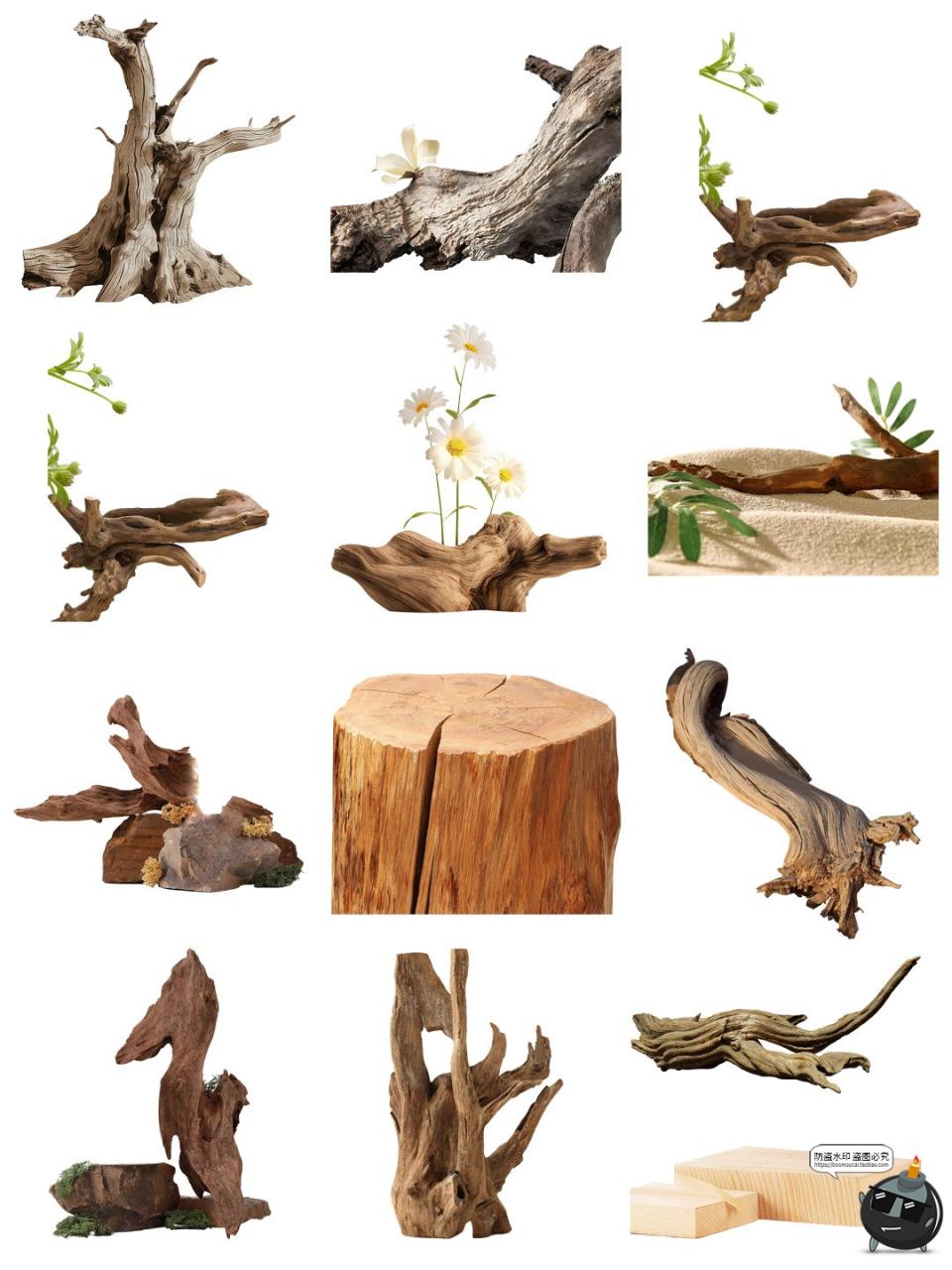 图片[1]-电商产品展台枯木木头木桩展示台海报装饰平面美工免抠PNG素材-设计猿