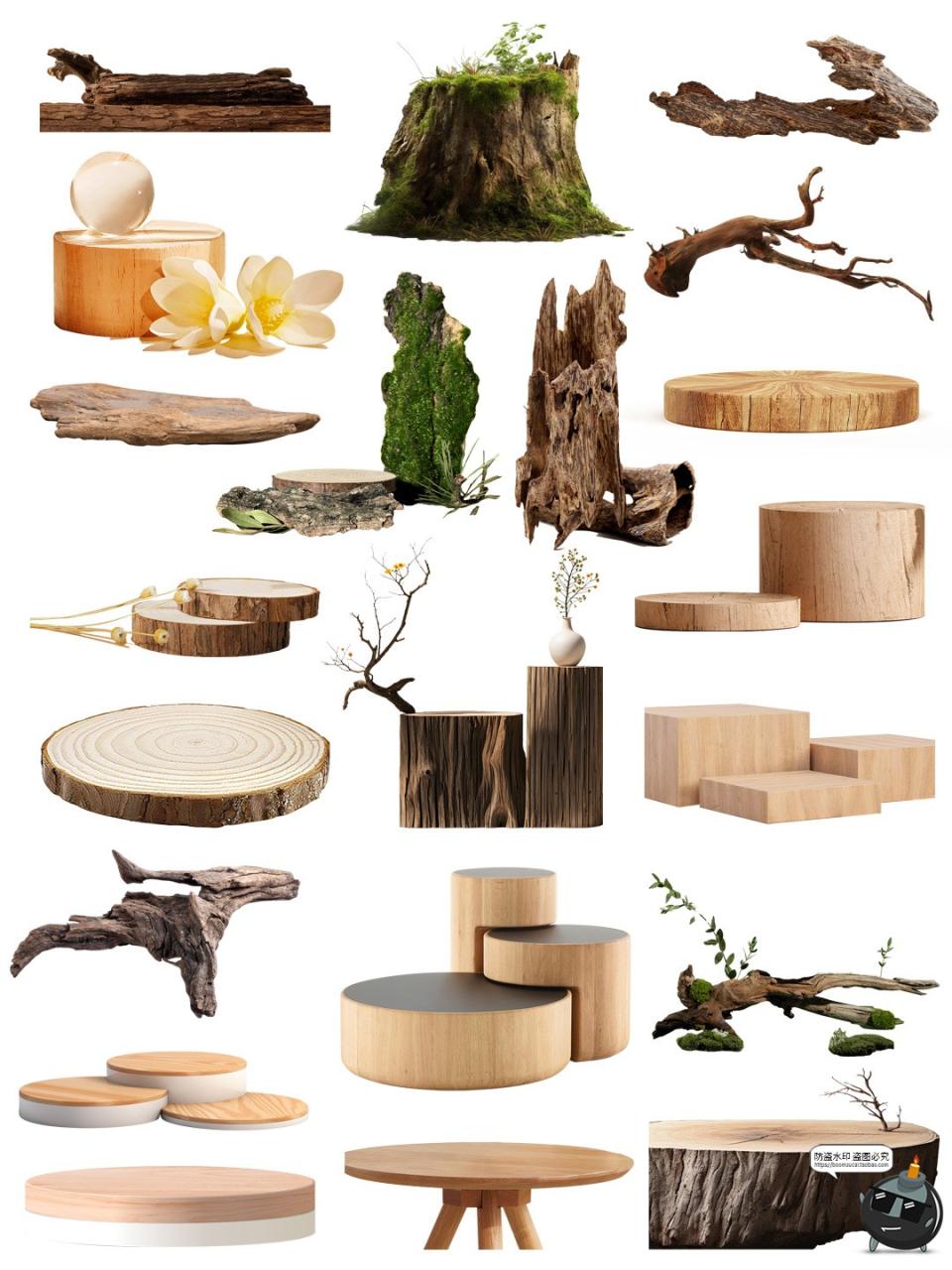 图片[2]-电商产品展台枯木木头木桩展示台海报装饰平面美工免抠PNG素材-设计猿