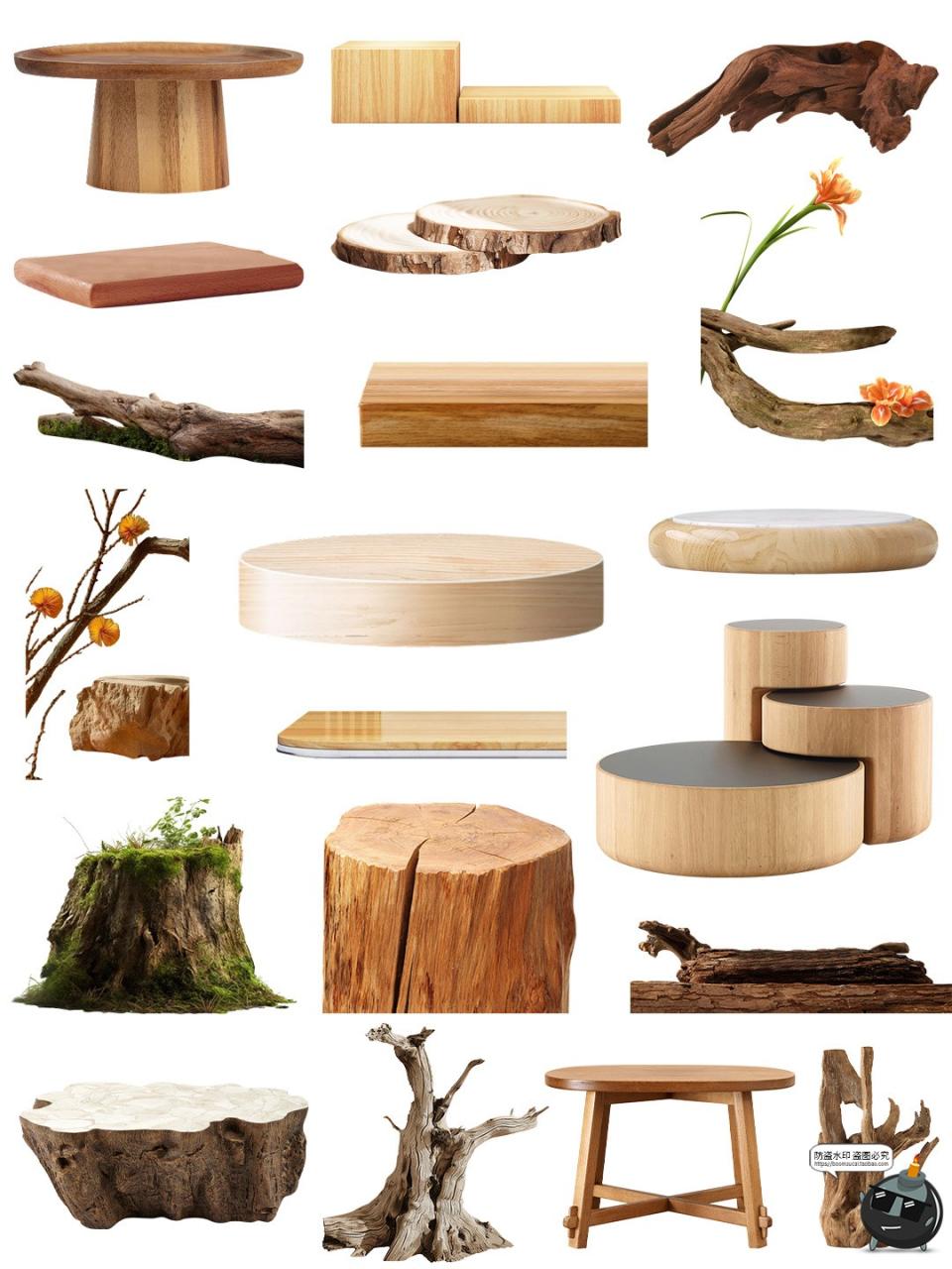 图片[3]-电商产品展台枯木木头木桩展示台海报装饰平面美工免抠PNG素材-设计猿