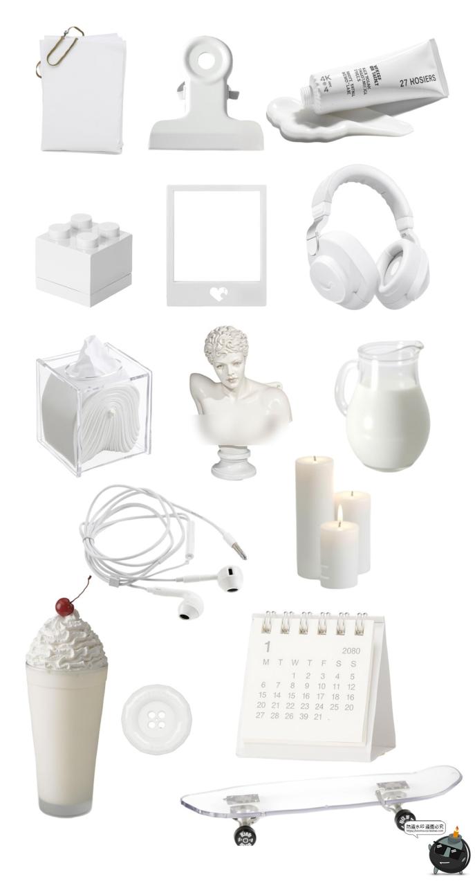 图片[2]-韩系ins白色可爱摆件手套边框电子手帐拼贴纸美工PNG免抠图片素材-设计猿