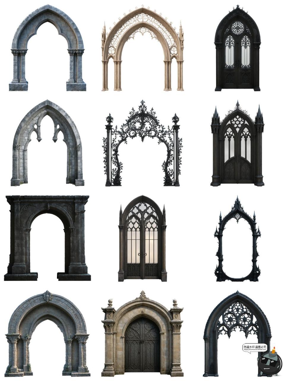 复古欧式古典哥特风窗户拱门免抠装饰cos美工后期图案PNG免抠素材-设计猿