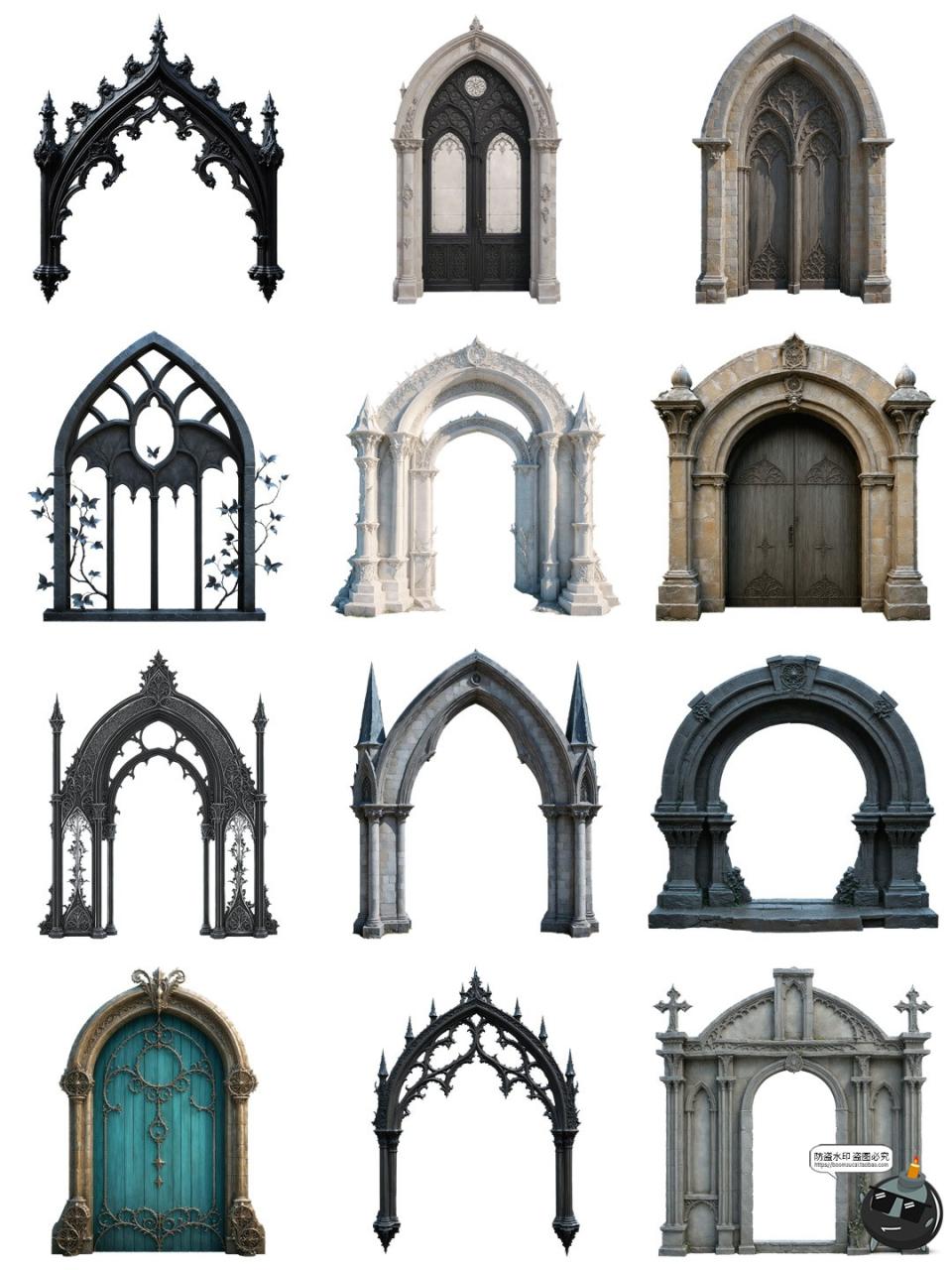 图片[4]-复古欧式古典哥特风窗户拱门免抠装饰cos美工后期图案PNG免抠素材-设计猿