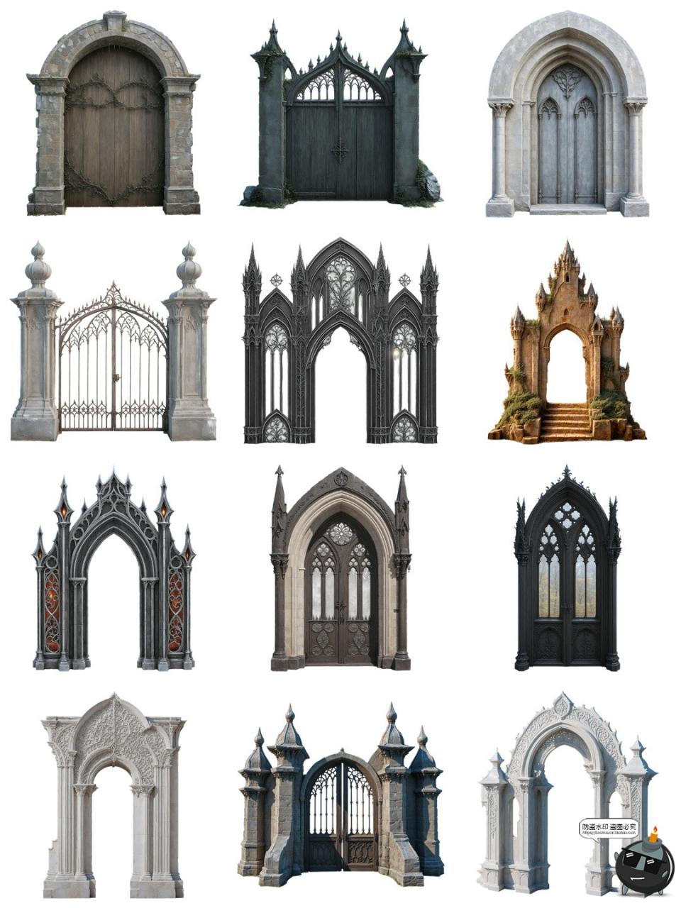 图片[5]-复古欧式古典哥特风窗户拱门免抠装饰cos美工后期图案PNG免抠素材-设计猿
