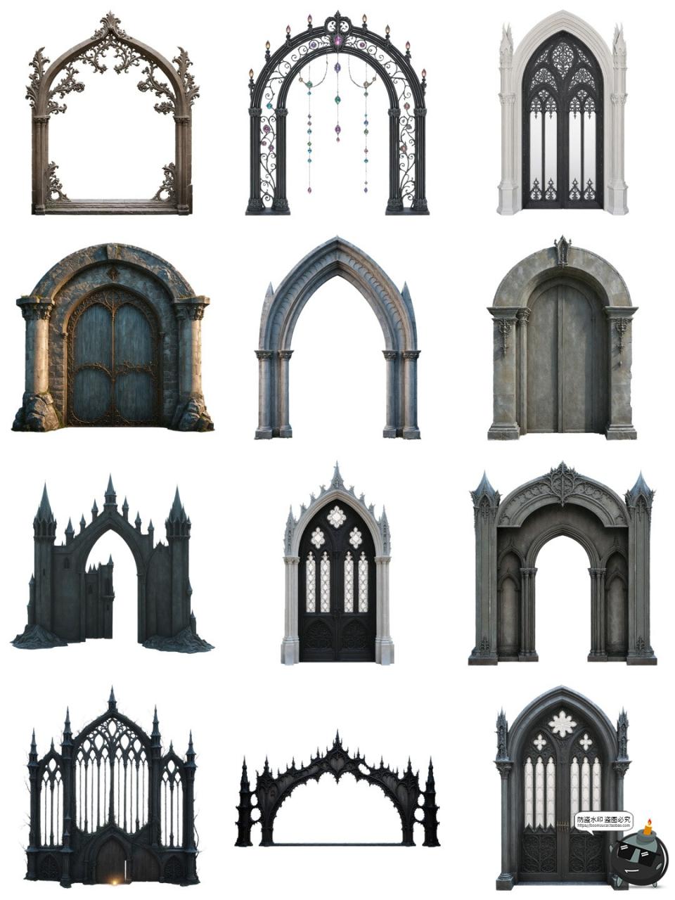 图片[6]-复古欧式古典哥特风窗户拱门免抠装饰cos美工后期图案PNG免抠素材-设计猿