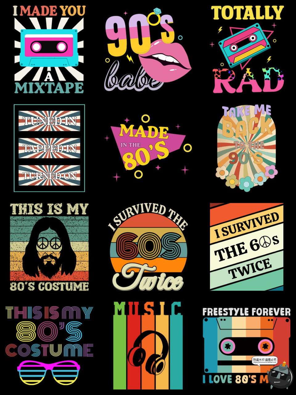 图片[2]-美式复古怀旧风80年代流行元素T恤印花烫画PNG图案AI矢量图素材-设计猿