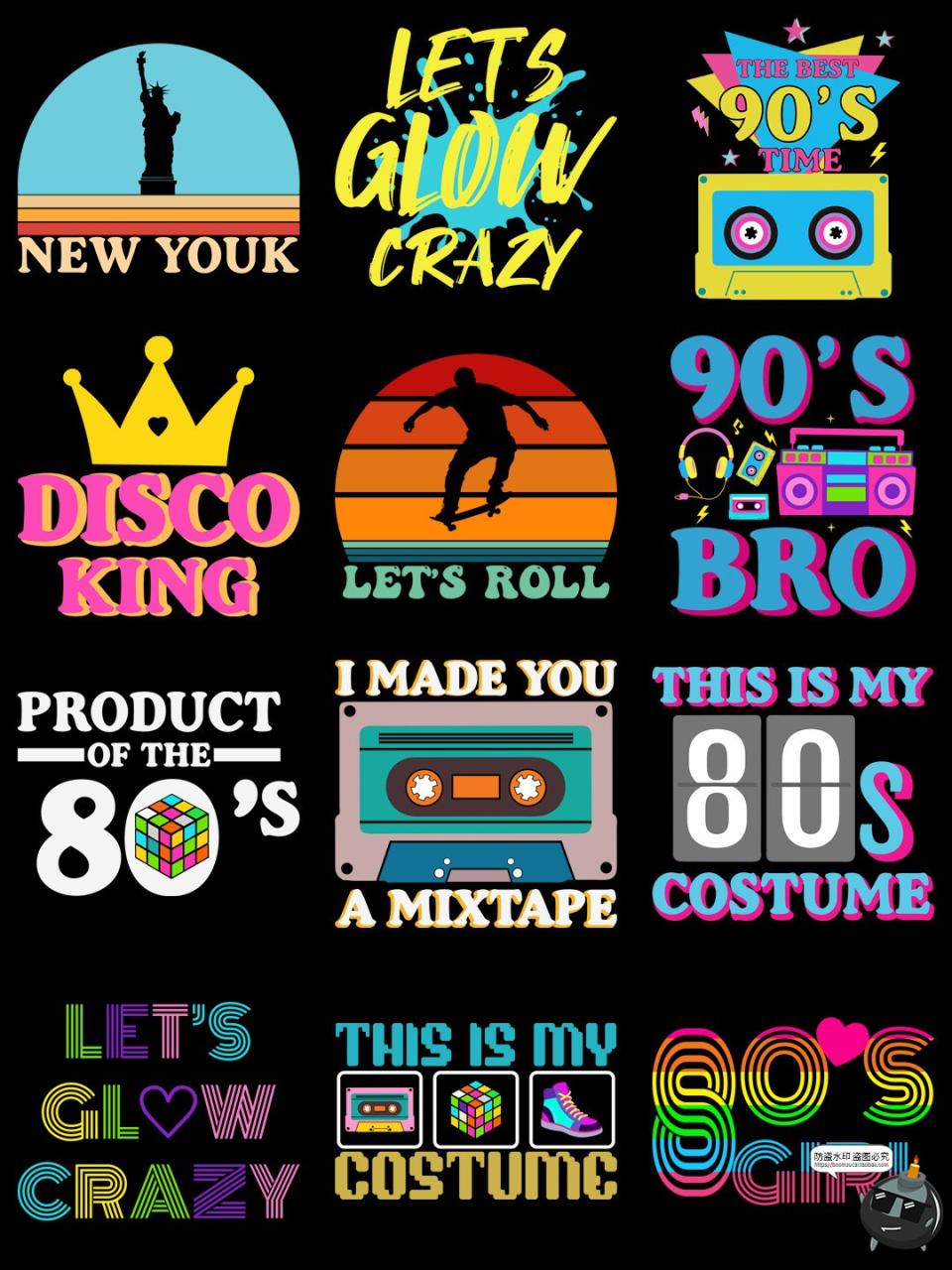图片[3]-美式复古怀旧风80年代流行元素T恤印花烫画PNG图案AI矢量图素材-设计猿