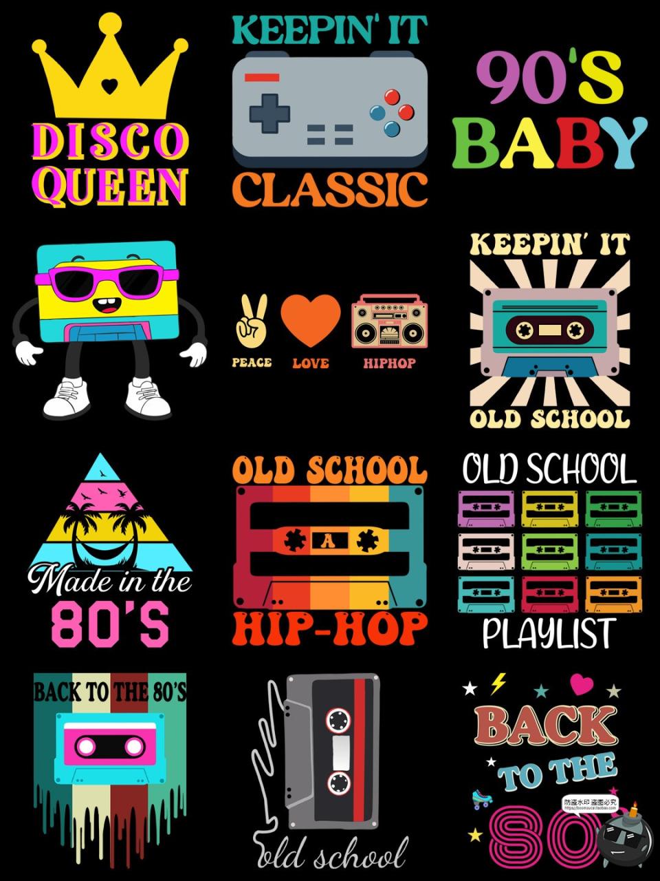 图片[4]-美式复古怀旧风80年代流行元素T恤印花烫画PNG图案AI矢量图素材-设计猿