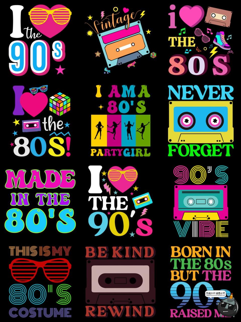 图片[5]-美式复古怀旧风80年代流行元素T恤印花烫画PNG图案AI矢量图素材-设计猿
