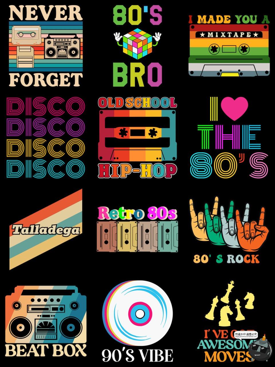 图片[7]-美式复古怀旧风80年代流行元素T恤印花烫画PNG图案AI矢量图素材-设计猿