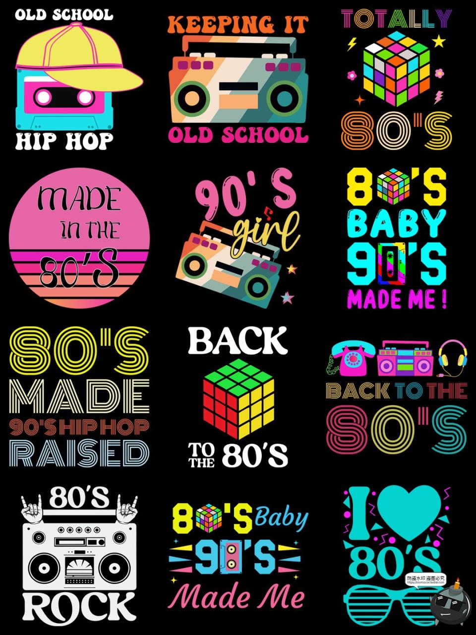 图片[8]-美式复古怀旧风80年代流行元素T恤印花烫画PNG图案AI矢量图素材-设计猿