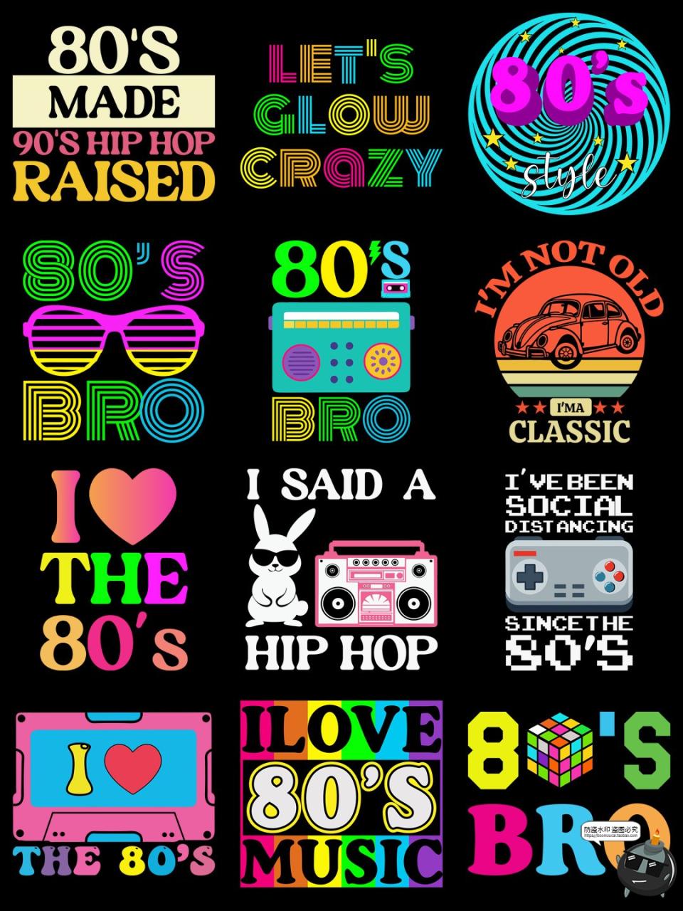 图片[9]-美式复古怀旧风80年代流行元素T恤印花烫画PNG图案AI矢量图素材-设计猿