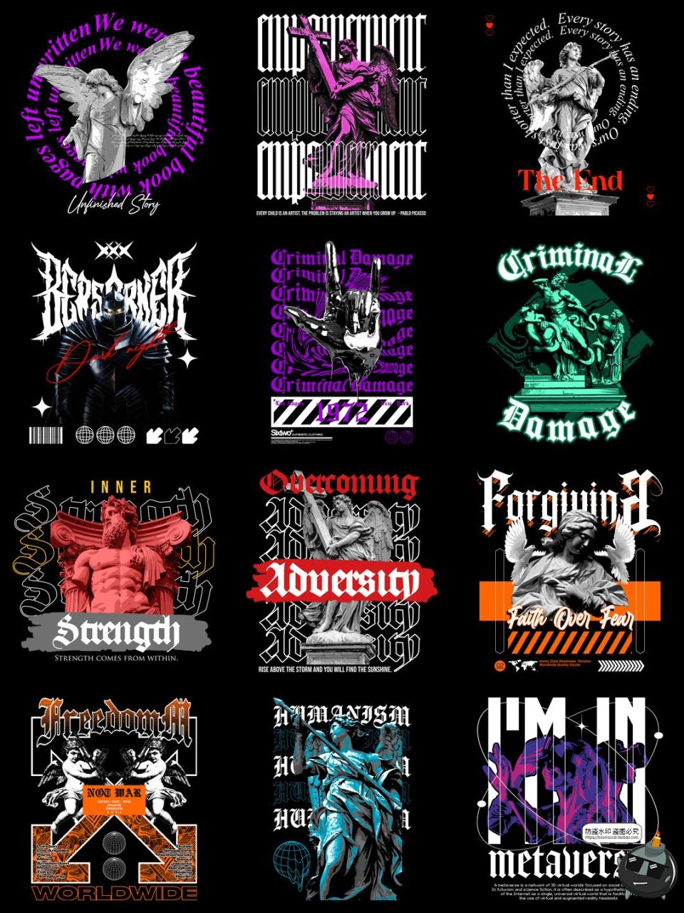 图片[3]-潮流暗黑哥特风抽象朋克金属摇滚T恤印花烫画图案AI矢量PNG素材图-设计猿