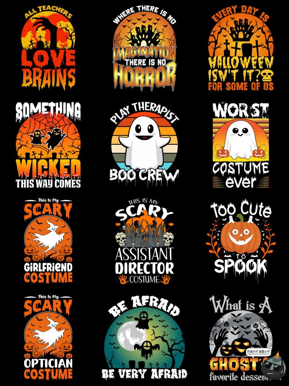 图片[2]-复古美式万圣节派对女巫南瓜幽灵鬼怪插画T恤印花AI矢量PNG素材-设计猿