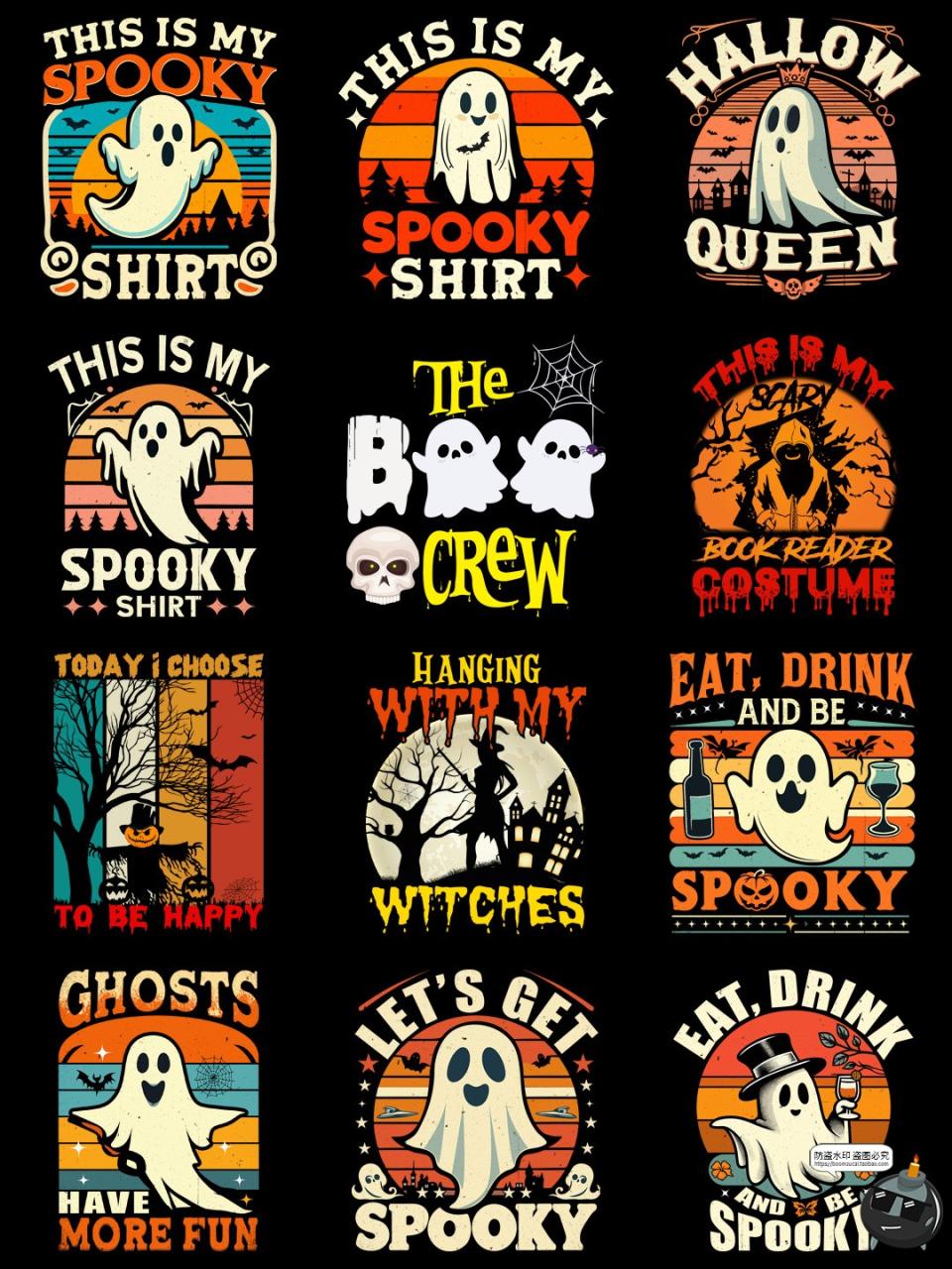 图片[4]-复古美式万圣节派对女巫南瓜幽灵鬼怪插画T恤印花AI矢量PNG素材-设计猿
