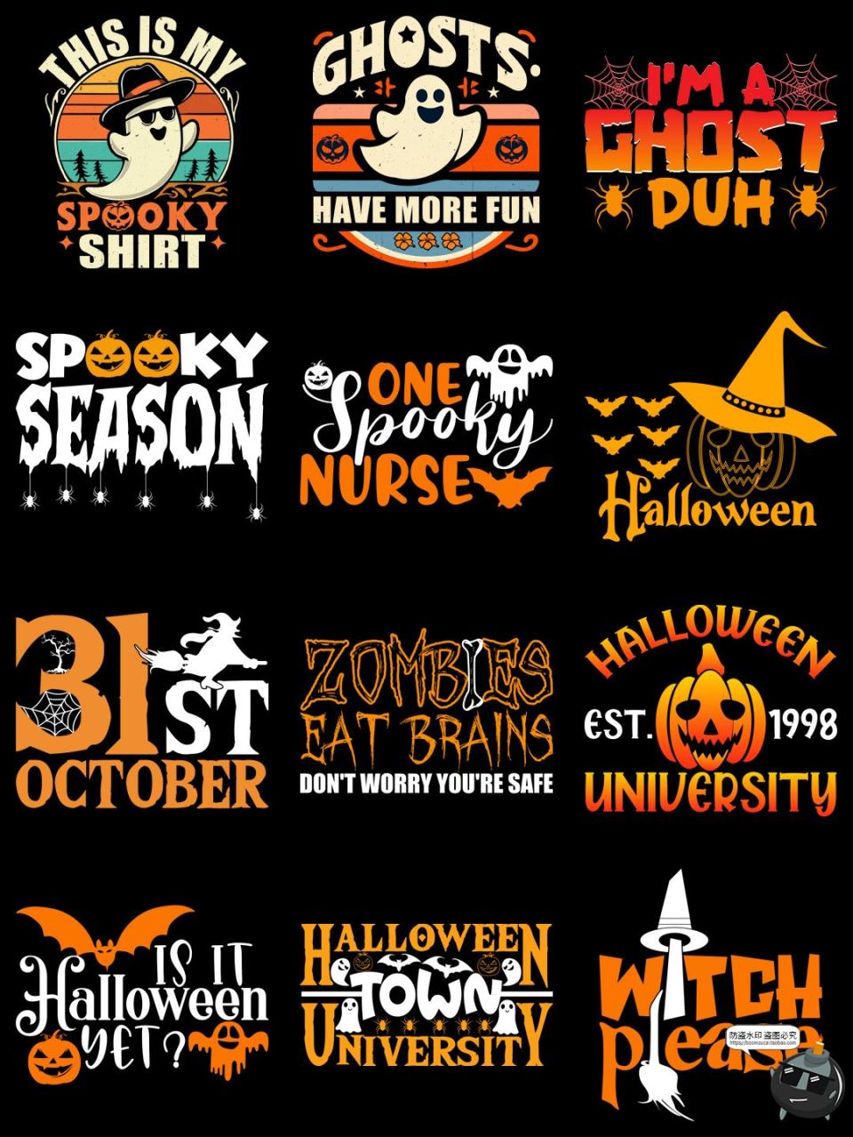 图片[5]-复古美式万圣节派对女巫南瓜幽灵鬼怪插画T恤印花AI矢量PNG素材-设计猿