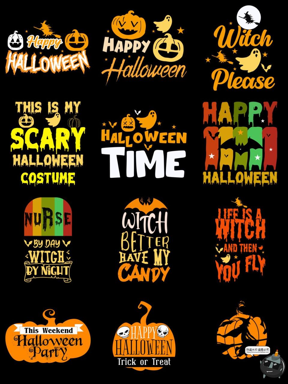 图片[6]-复古美式万圣节派对女巫南瓜幽灵鬼怪插画T恤印花AI矢量PNG素材-设计猿