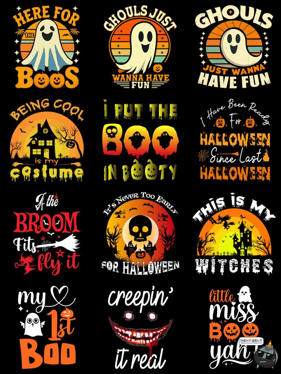 图片[8]-复古美式万圣节派对女巫南瓜幽灵鬼怪插画T恤印花AI矢量PNG素材-设计猿