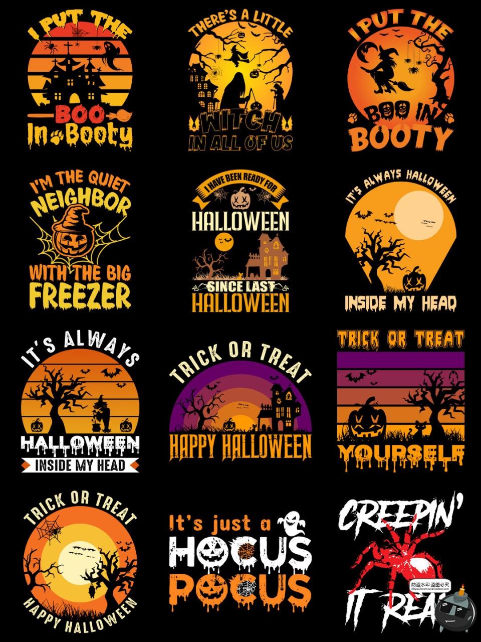 图片[11]-复古美式万圣节派对女巫南瓜幽灵鬼怪插画T恤印花AI矢量PNG素材-设计猿