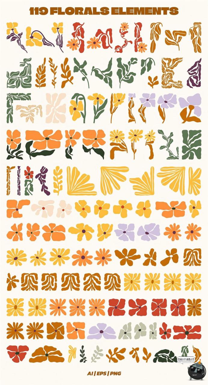 图片[3]-复古秋季花卉植物手绘装饰插图插画芯海报PNG拼贴手账AI矢量素材-设计猿