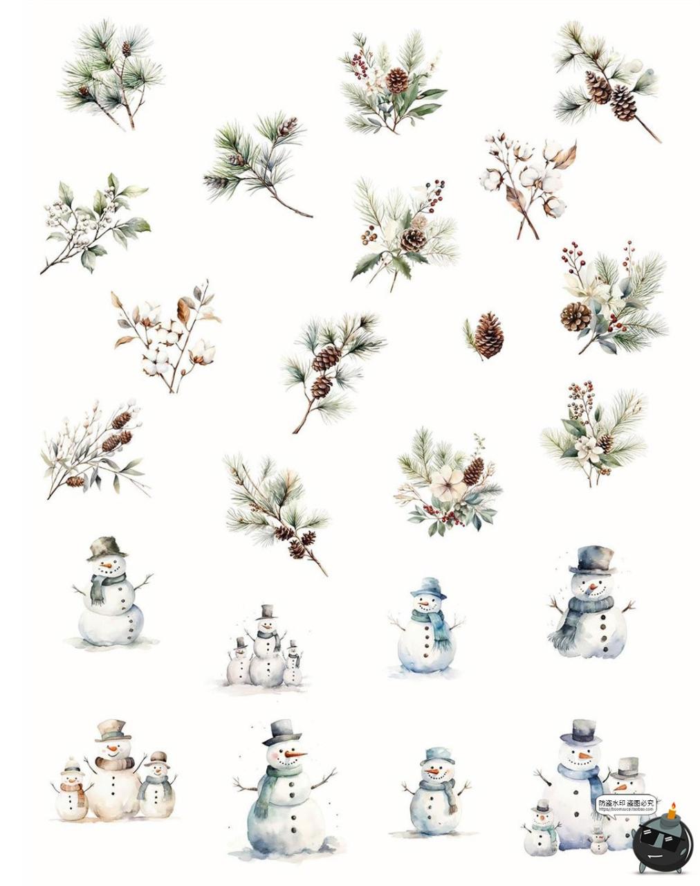 图片[5]-复古时尚圣诞节新年卡通水彩手绘装饰插图插画png免抠图片素材-设计猿