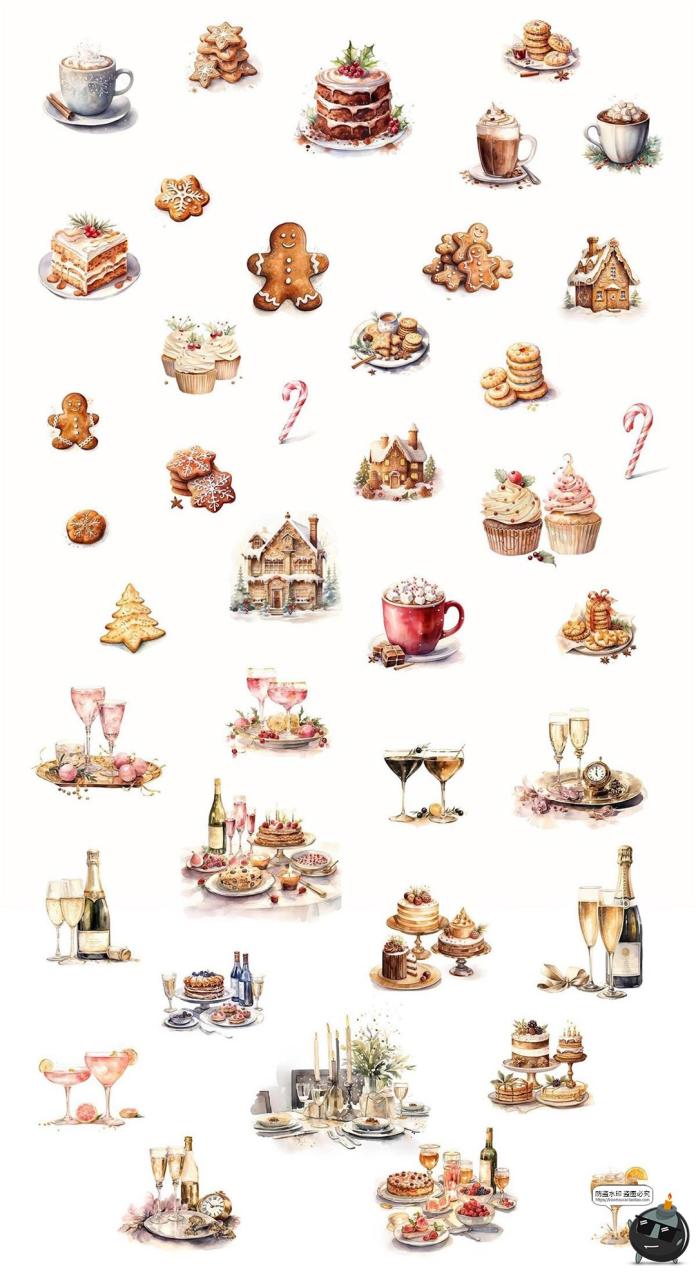 图片[6]-复古时尚圣诞节新年卡通水彩手绘装饰插图插画png免抠图片素材-设计猿