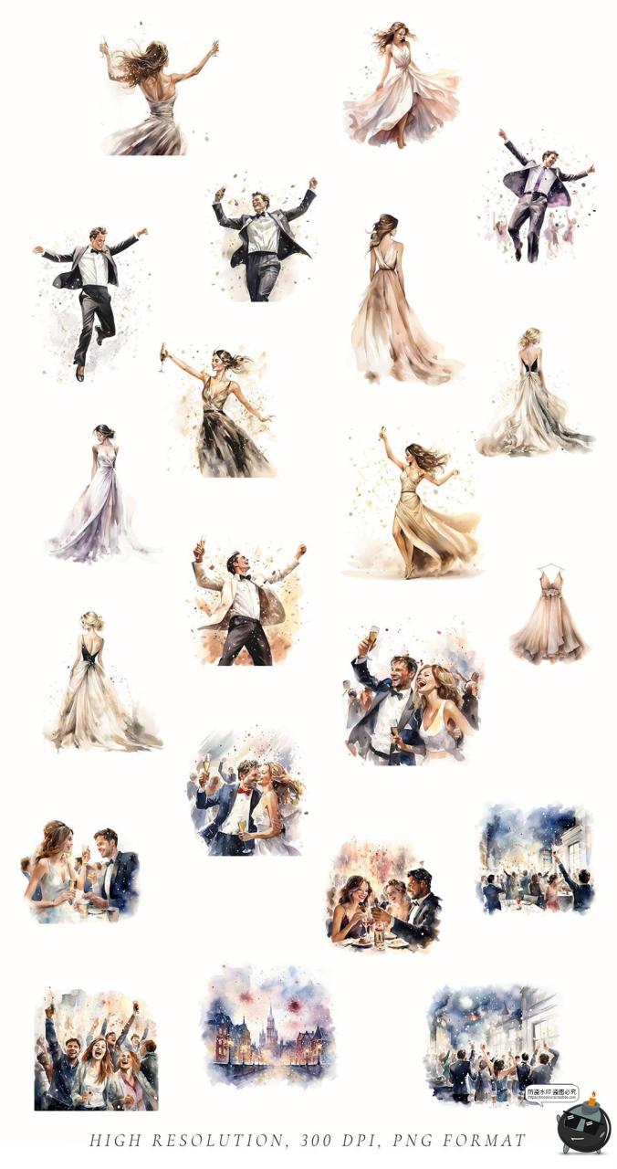 图片[7]-复古时尚圣诞节新年卡通水彩手绘装饰插图插画png免抠图片素材-设计猿