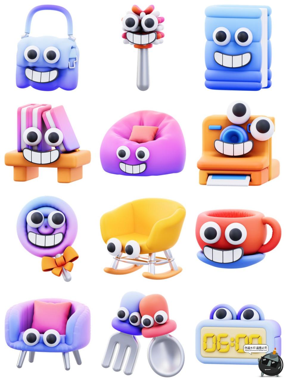 图片[2]-趣味卡通拟人化3D生活物品表情icon图标PNG免扣图片Blender素材图-设计猿