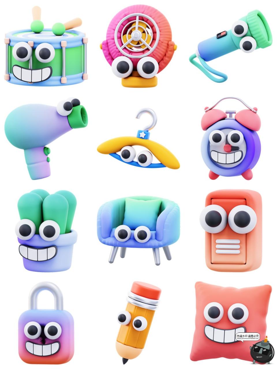 图片[3]-趣味卡通拟人化3D生活物品表情icon图标PNG免扣图片Blender素材图-设计猿