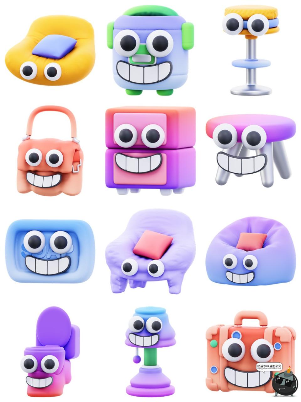 图片[4]-趣味卡通拟人化3D生活物品表情icon图标PNG免扣图片Blender素材图-设计猿